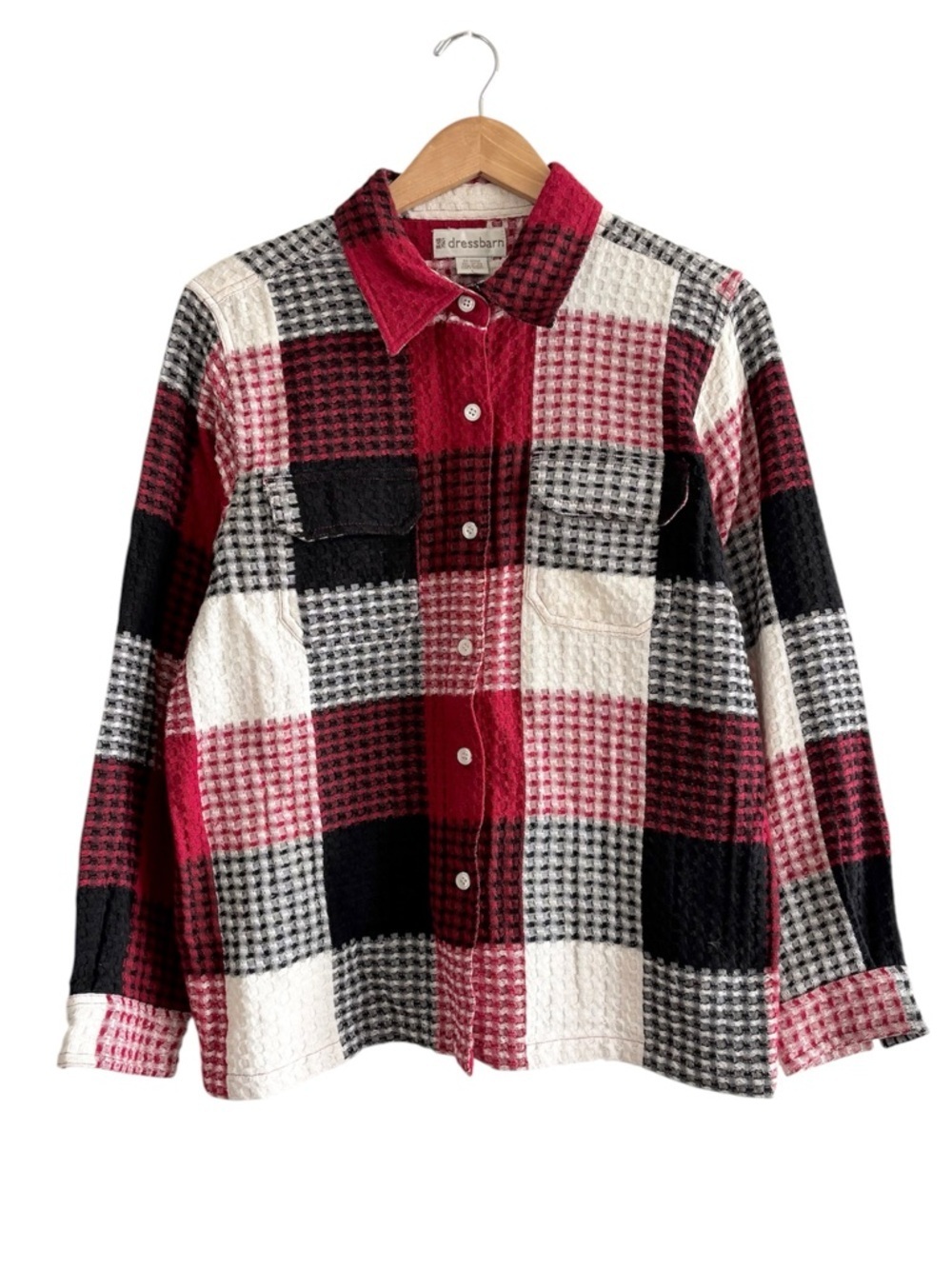 Dressbarn Waffle Knit Plaid Button-Front 100% Cotton Shirt